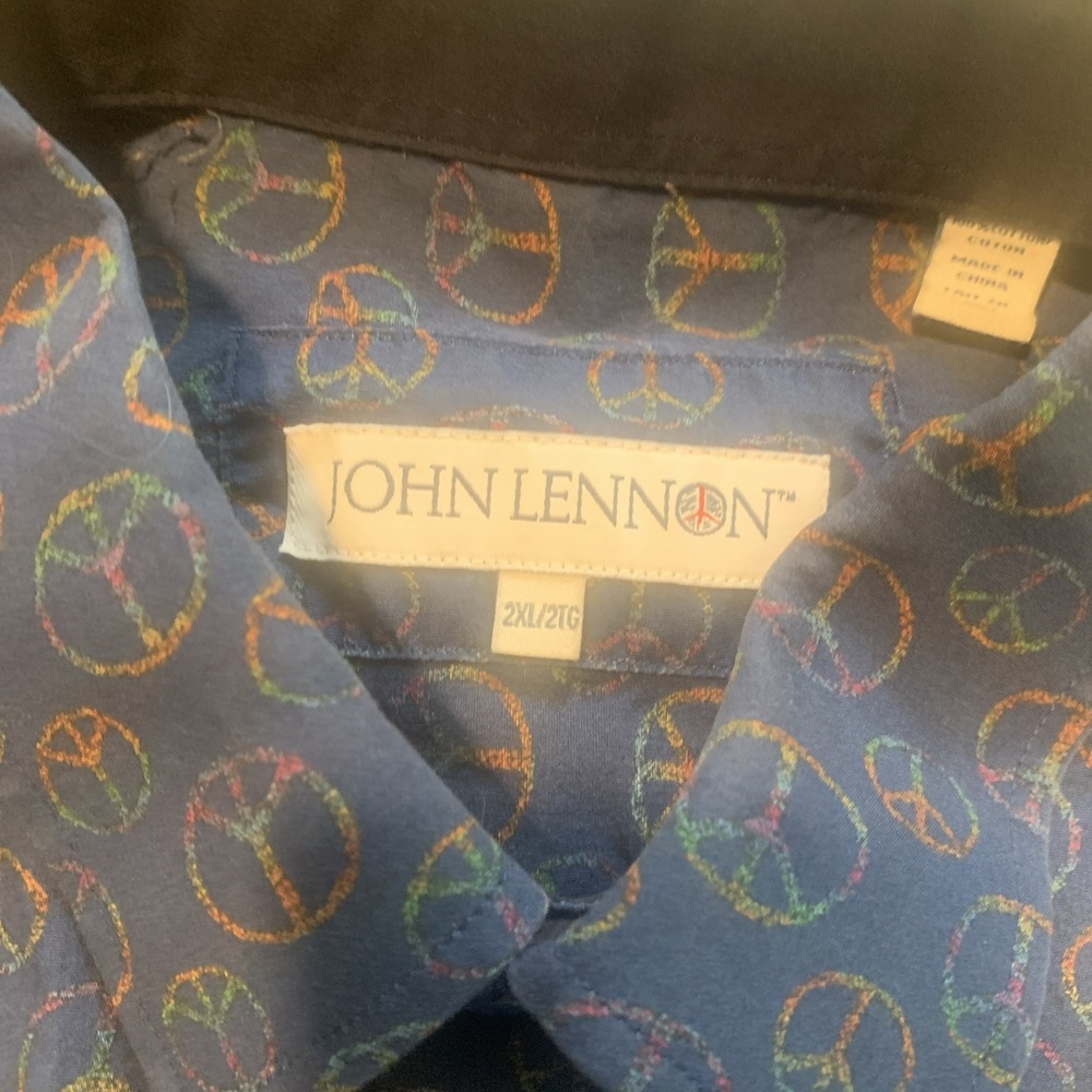 John Lennon Mens 2XL Blue Peace Long Sleeve Button Up Dress Shirt - Picture 3 of 3